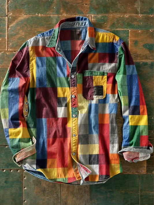 Pavo - Relaxed Long-Sleeve Patchwork Shirt