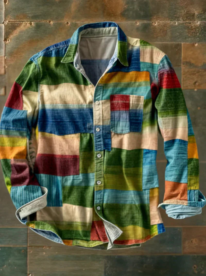 Pavo - Relaxed Long-Sleeve Patchwork Shirt