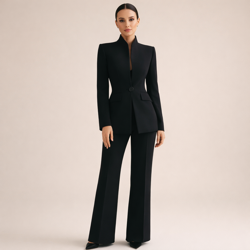 Pearlie - Tailored Collarless Pantsuit