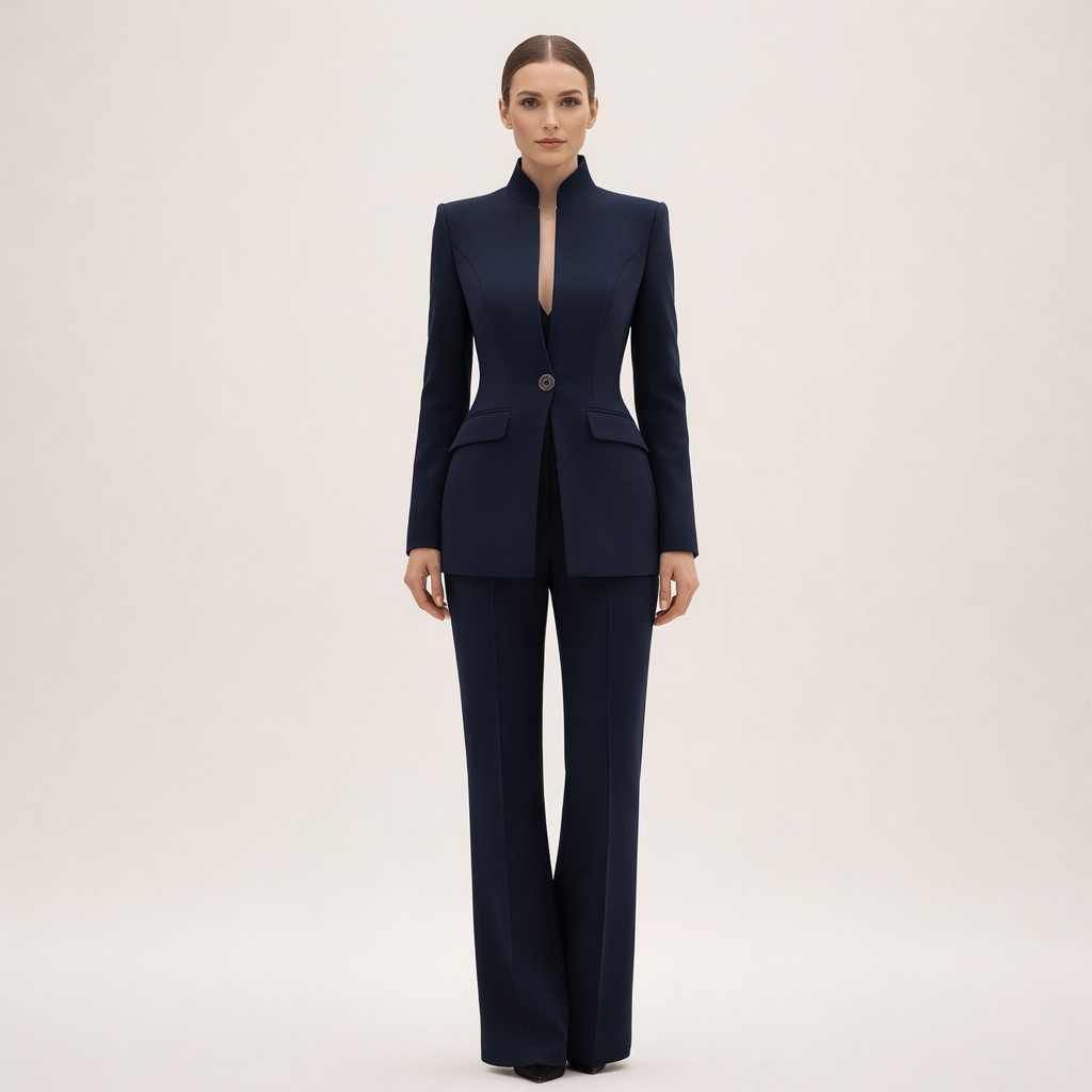 Pearlie - Tailored Collarless Pantsuit
