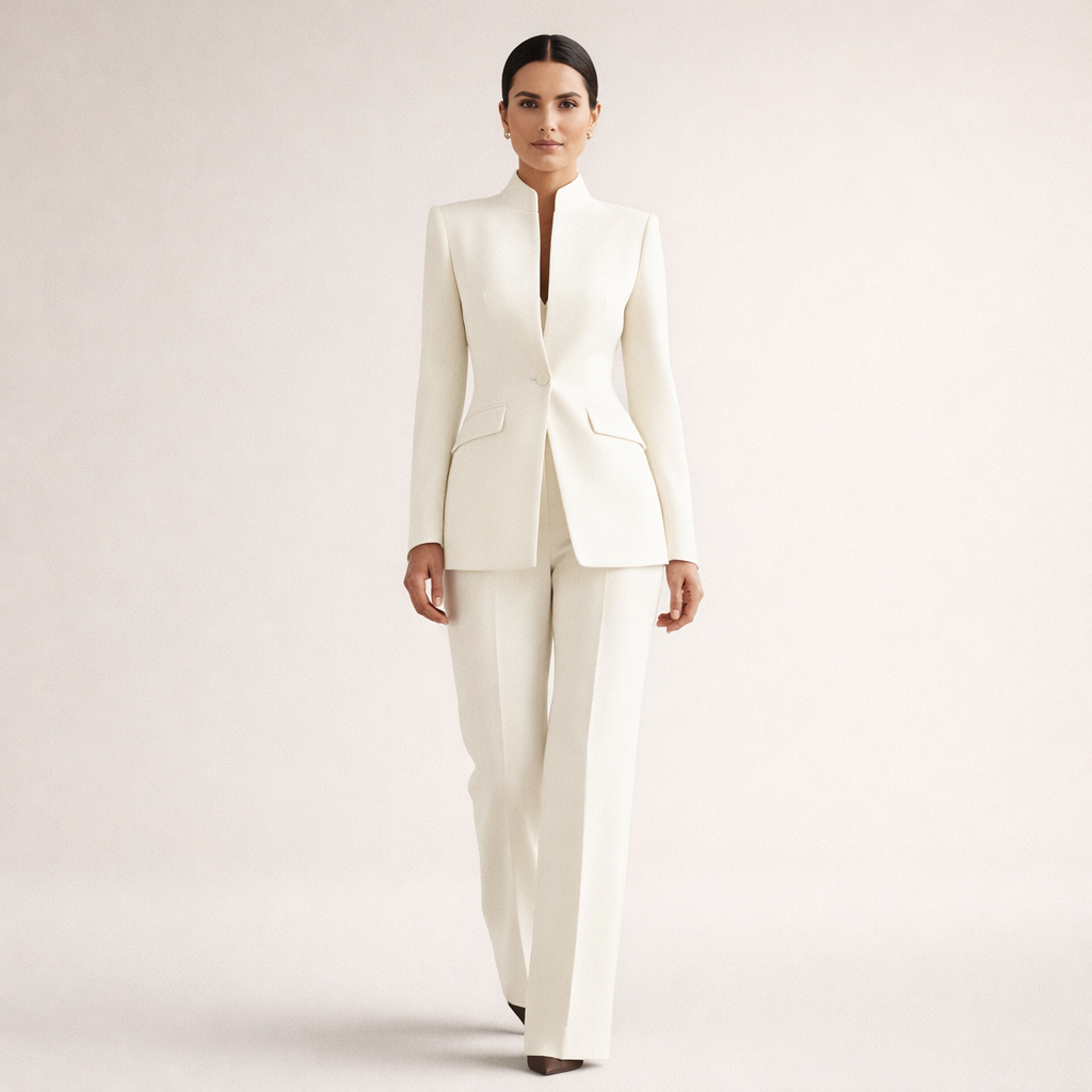 Pearlie - Tailored Collarless Pantsuit