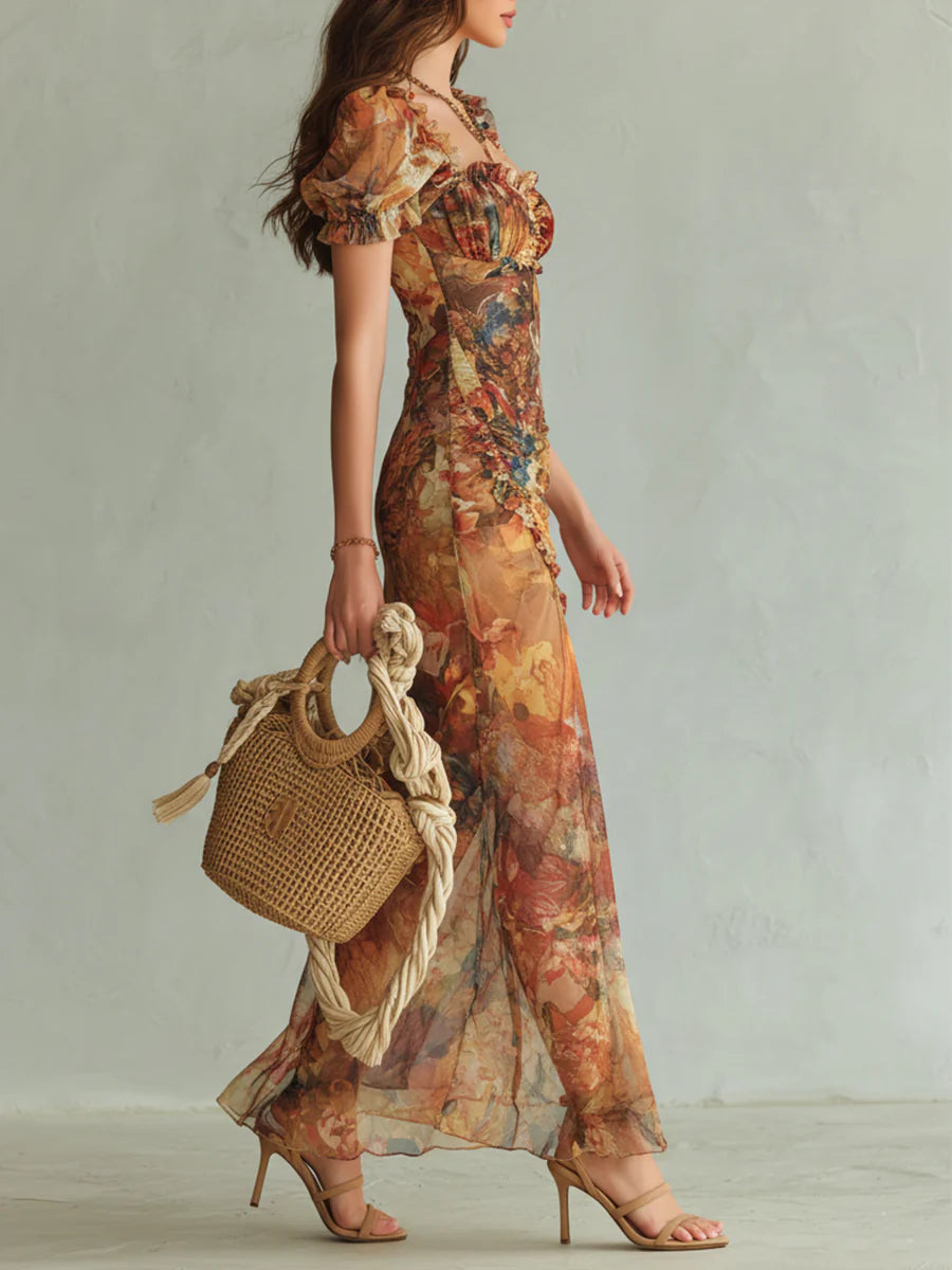 Rachael - Painterly Chiffon Maxi Dress