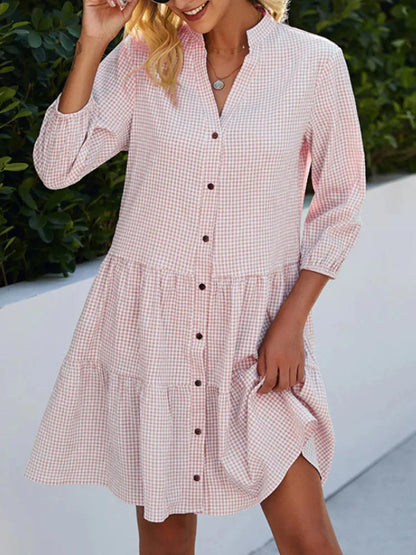 Clare - Button-Front Checked Day Dress
