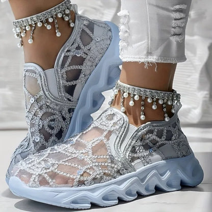 Faith - Floral Lace Slip-On Trainers