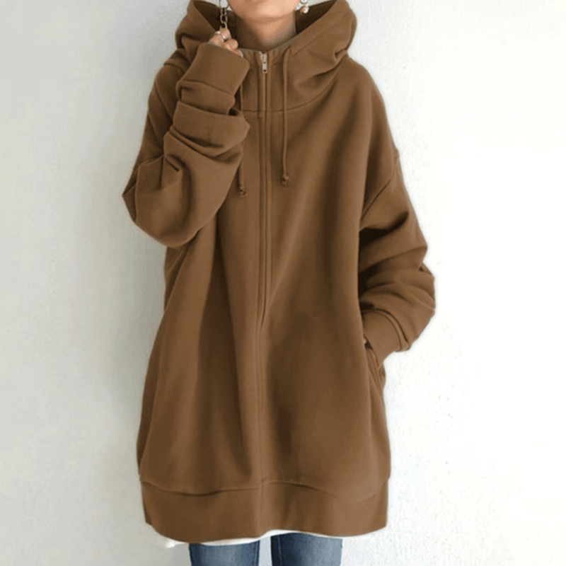 Saundra - Longline Fleece Zip Hoodie
