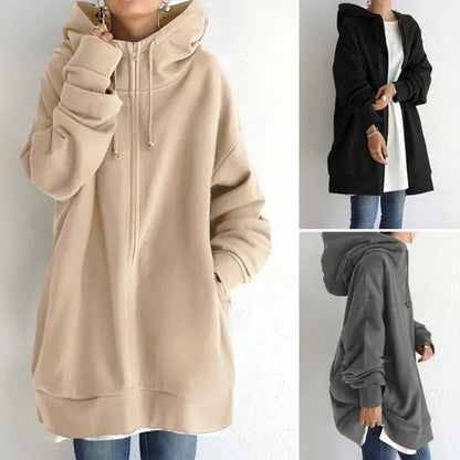 Saundra - Longline Fleece Zip Hoodie
