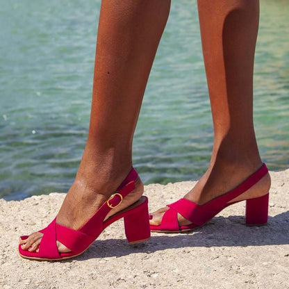 Lenora - Cross-Strap Block-Heel Sandals