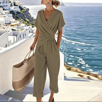 Magdalena - Wrap Top Cropped Trousers Set