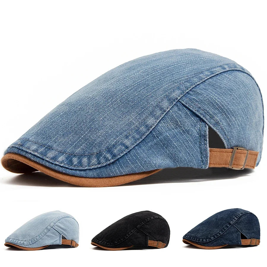 Theodore - Adjustable Denim Flat Cap