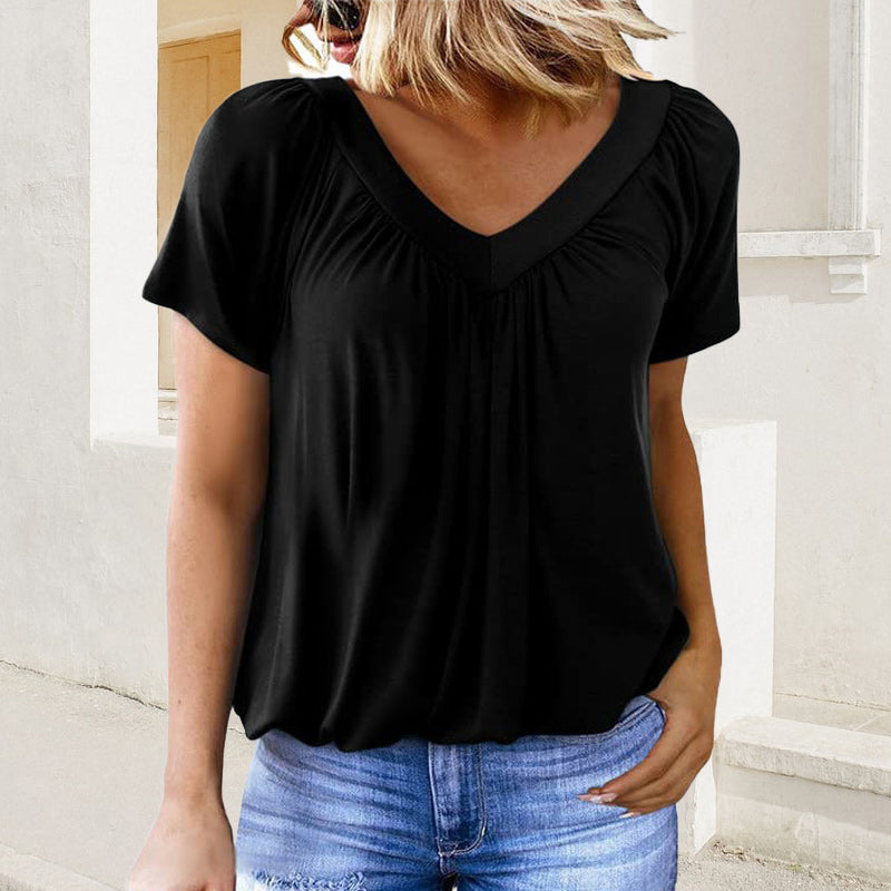 Sheri - Pleated V-Neck Blouse