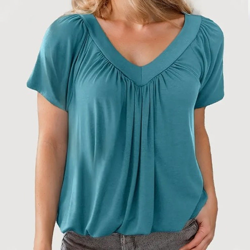 Sheri - Pleated V-Neck Blouse