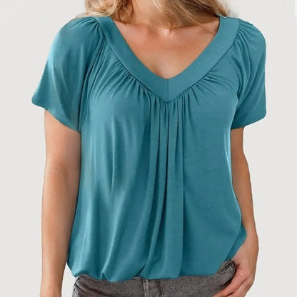 Sheri - Pleated V-Neck Blouse