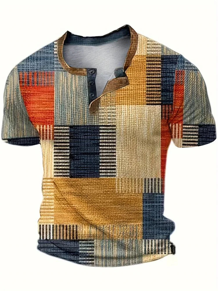 Stuart - Patchwork Short-Sleeve Henley Shirt