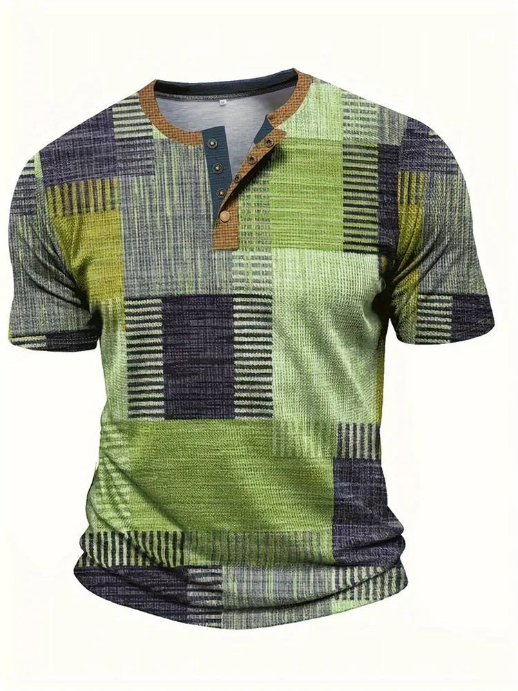 Stuart - Patchwork Short-Sleeve Henley Shirt