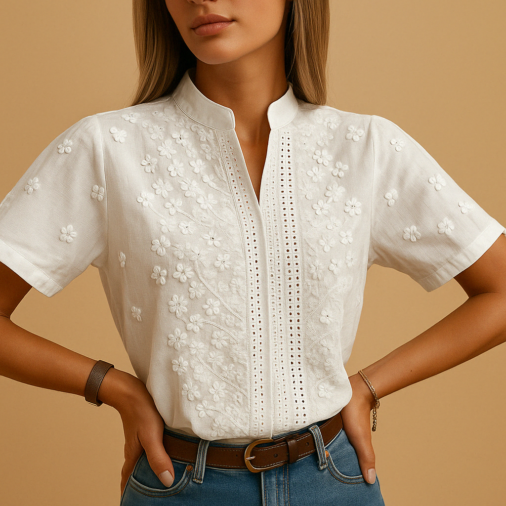 Sylvia  - White Button-Front Blouse