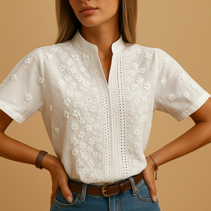 Sylvia  - White Button-Front Blouse