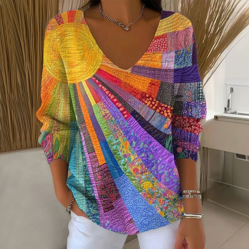 Talora - Vintage V-Neck Long-Sleeve Tee