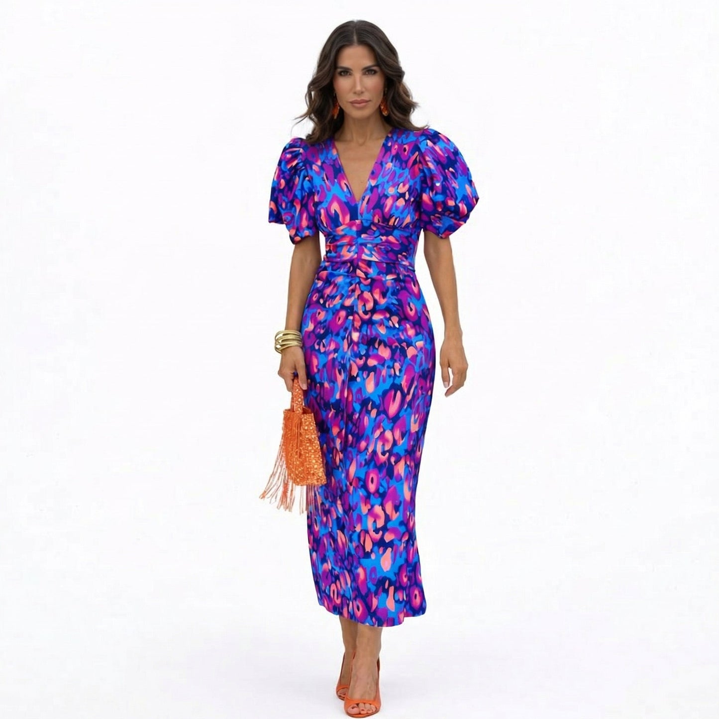Selara - Puff-Sleeve V-Neck Dress