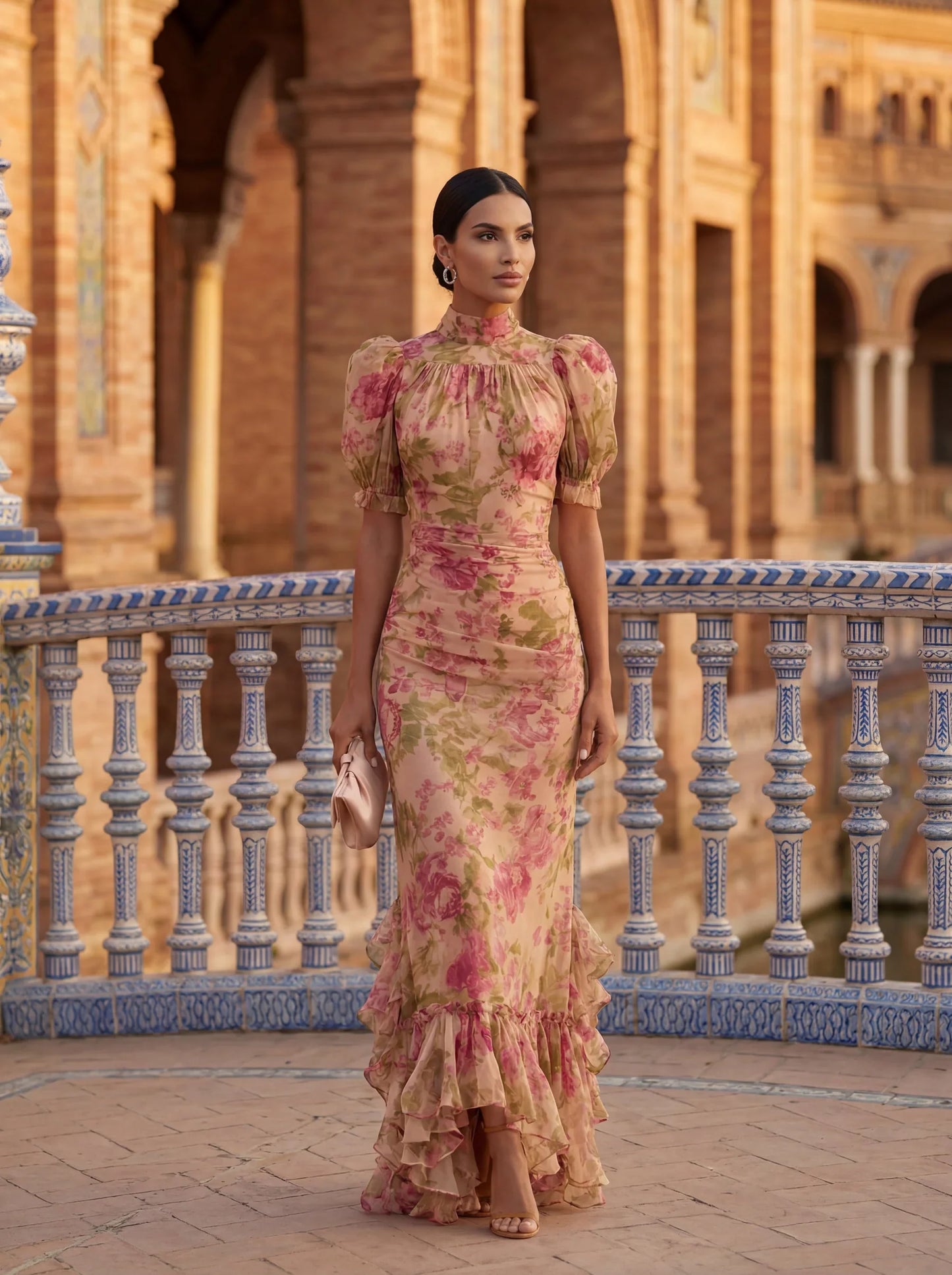 Vesna - High-Neck Chiffon Maxi Dress
