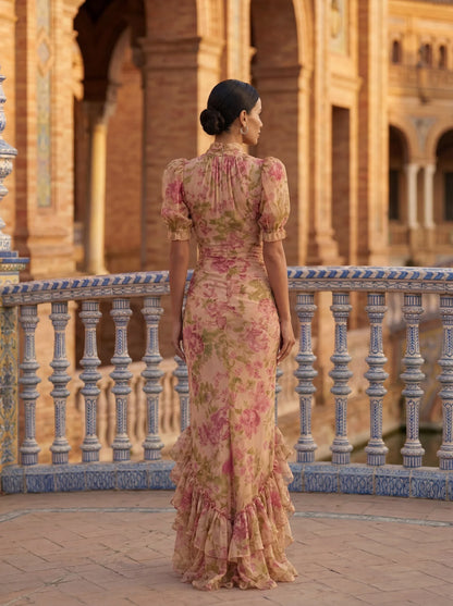 Vesna - High-Neck Chiffon Maxi Dress