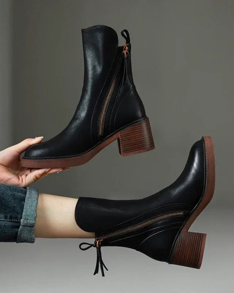 Valeria - Block-Heel Leather Boots