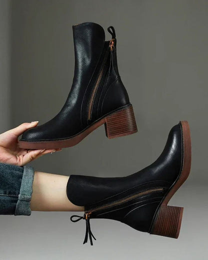 Valeria - Block-Heel Leather Boots