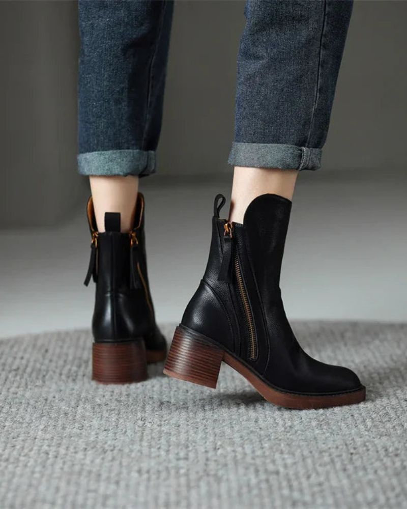 Valeria - Block-Heel Leather Boots