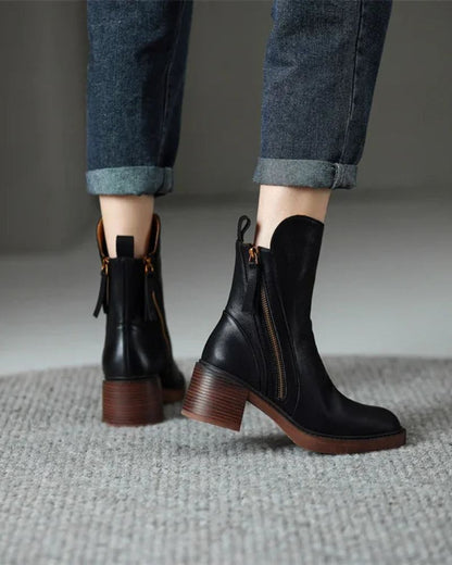 Valeria - Block-Heel Leather Boots