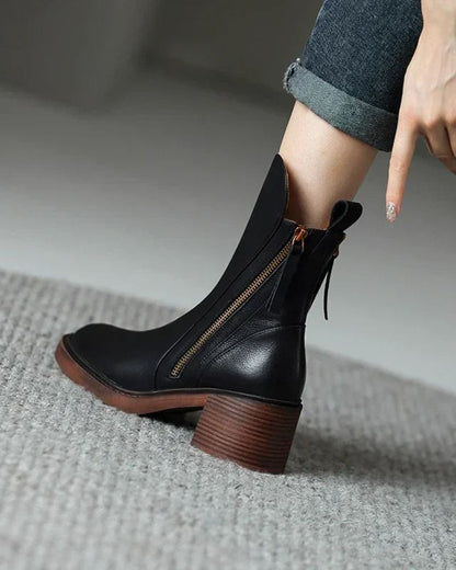 Valeria - Block-Heel Leather Boots