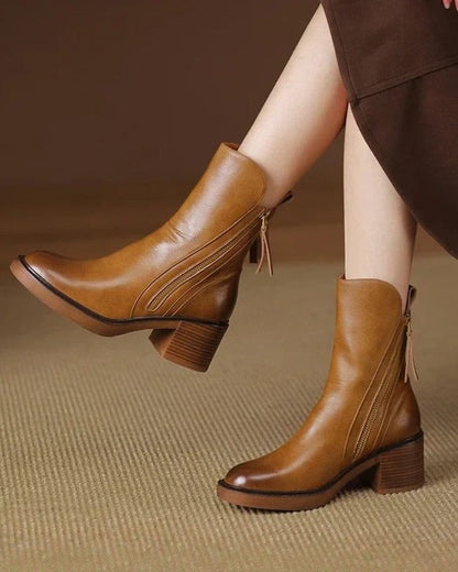 Valeria - Block-Heel Leather Boots