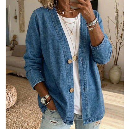 Verelle - Collarless V-Neck Denim Jacket