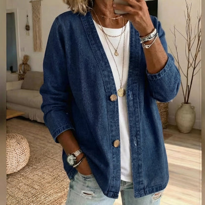 Verelle - Collarless V-Neck Denim Jacket
