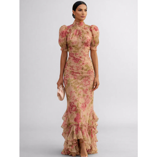Vesna - High-Neck Chiffon Maxi Dress