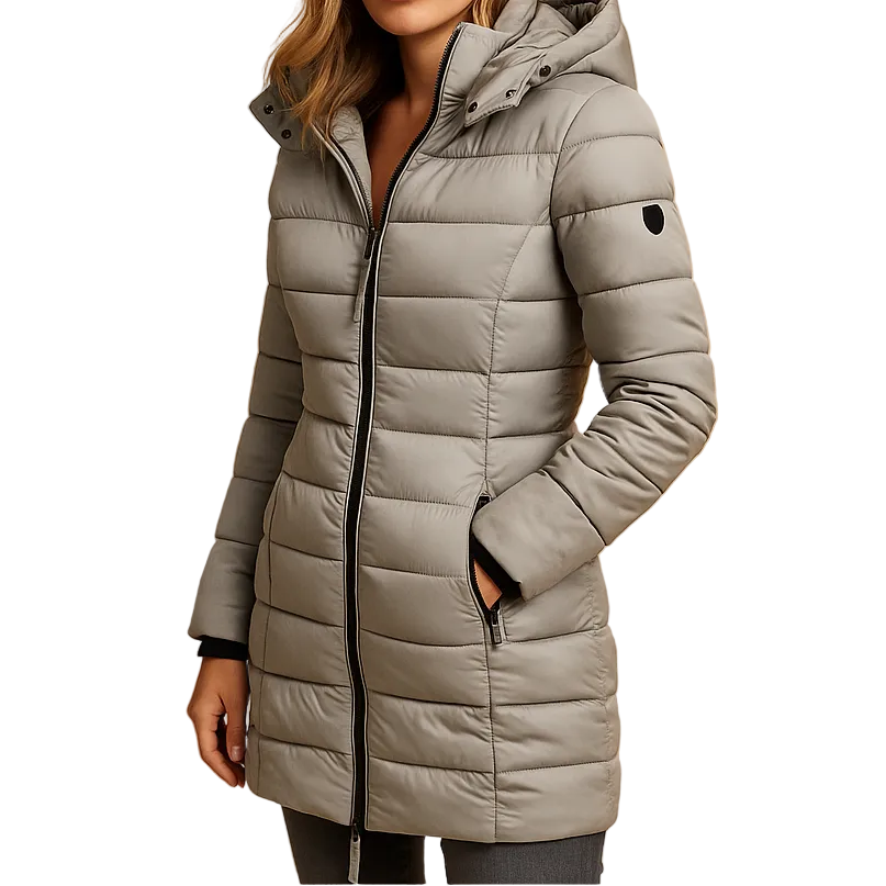 Vespera - Mid-Thigh Hooded Puffer Jacket