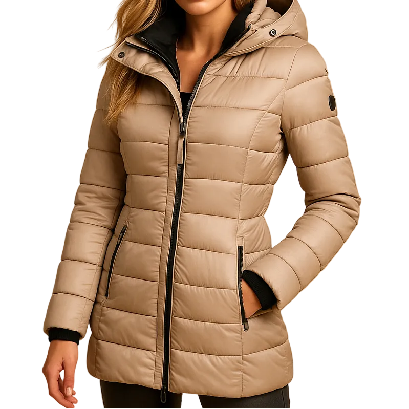 Vespera - Mid-Thigh Hooded Puffer Jacket
