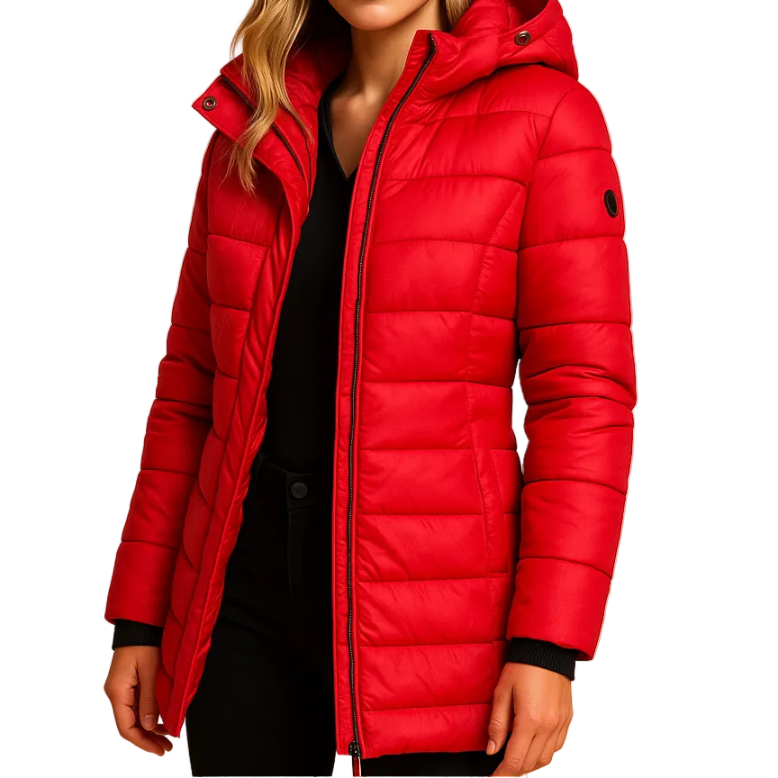 Vespera - Mid-Thigh Hooded Puffer Jacket