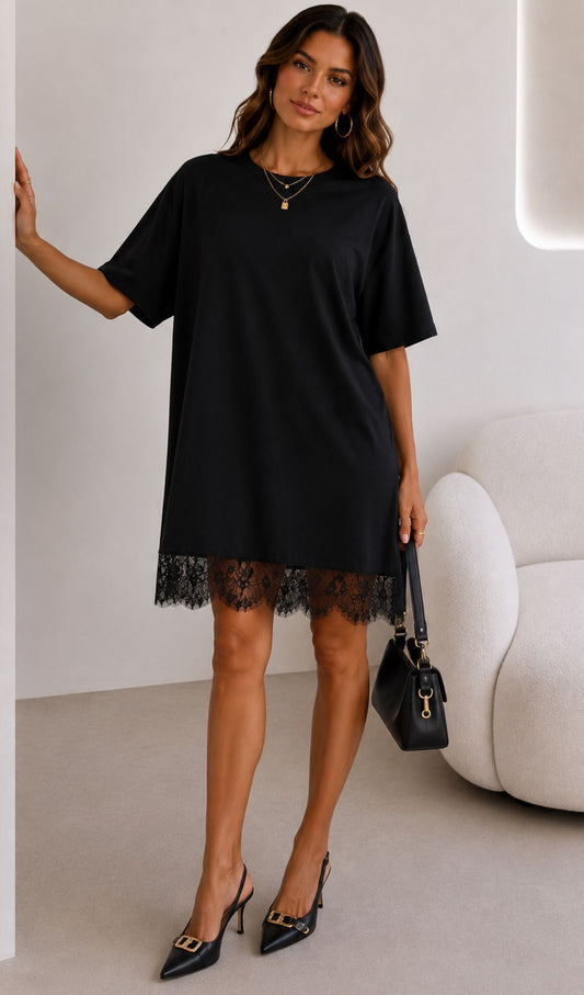 Tracey - Flowing Lace-Trim Dress