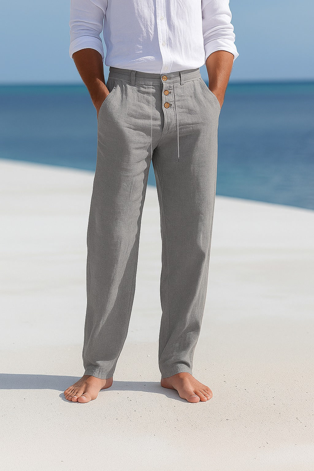 Rivento - Adjustable Waist Linen Trousers