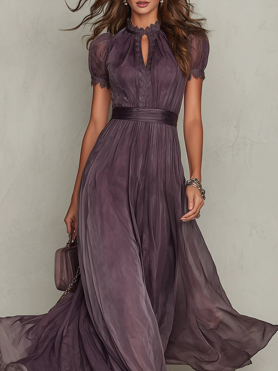 Serelle - Sheer-Sleeve Chiffon Maxi Dress