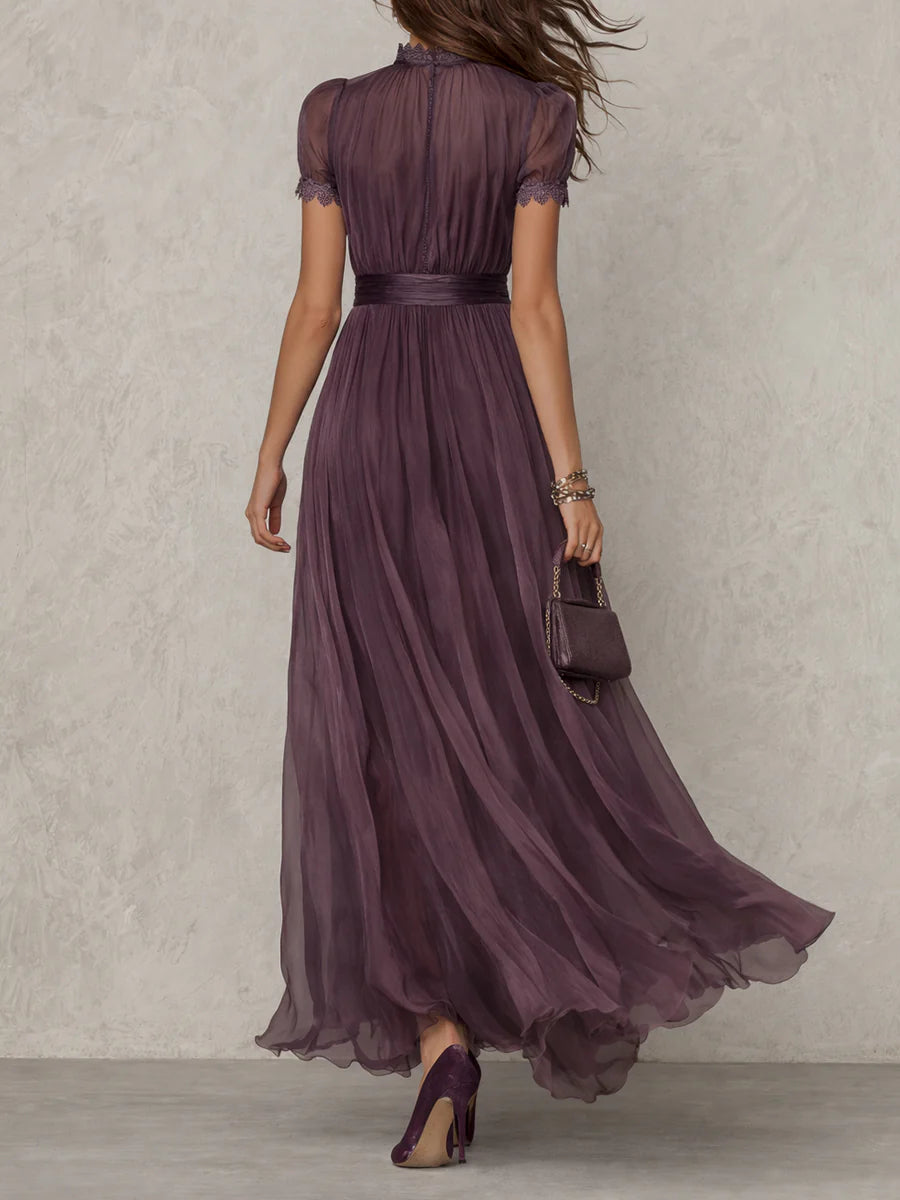 Serelle - Sheer-Sleeve Chiffon Maxi Dress