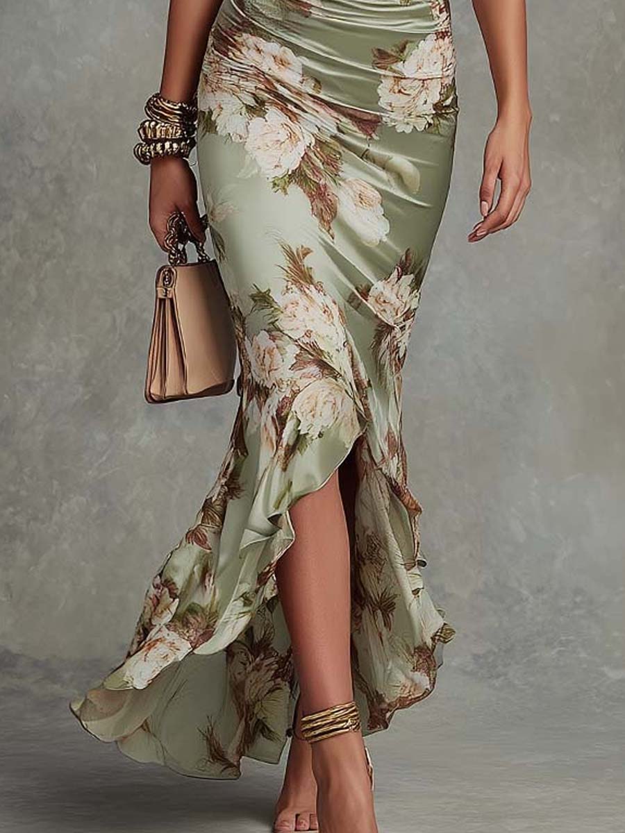 Nola - Floral Satin V-Neck Dress