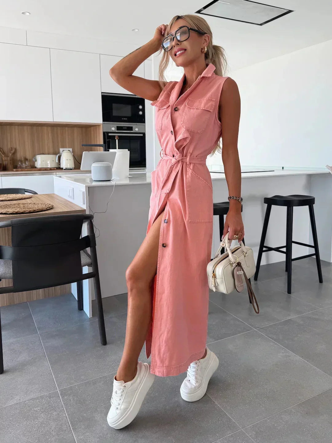 Isabelle - Buttoned Denim Midi Dress
