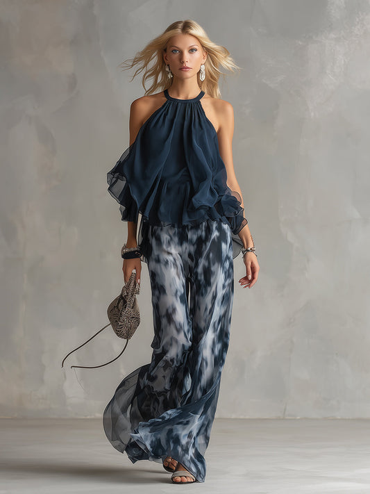 Amparo - Chiffon Halter and Printed Pants