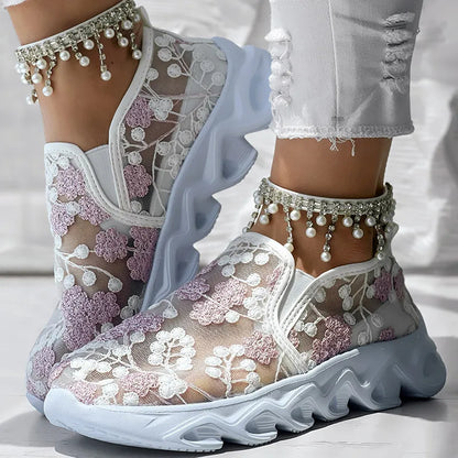 Faith - Floral Lace Slip-On Trainers