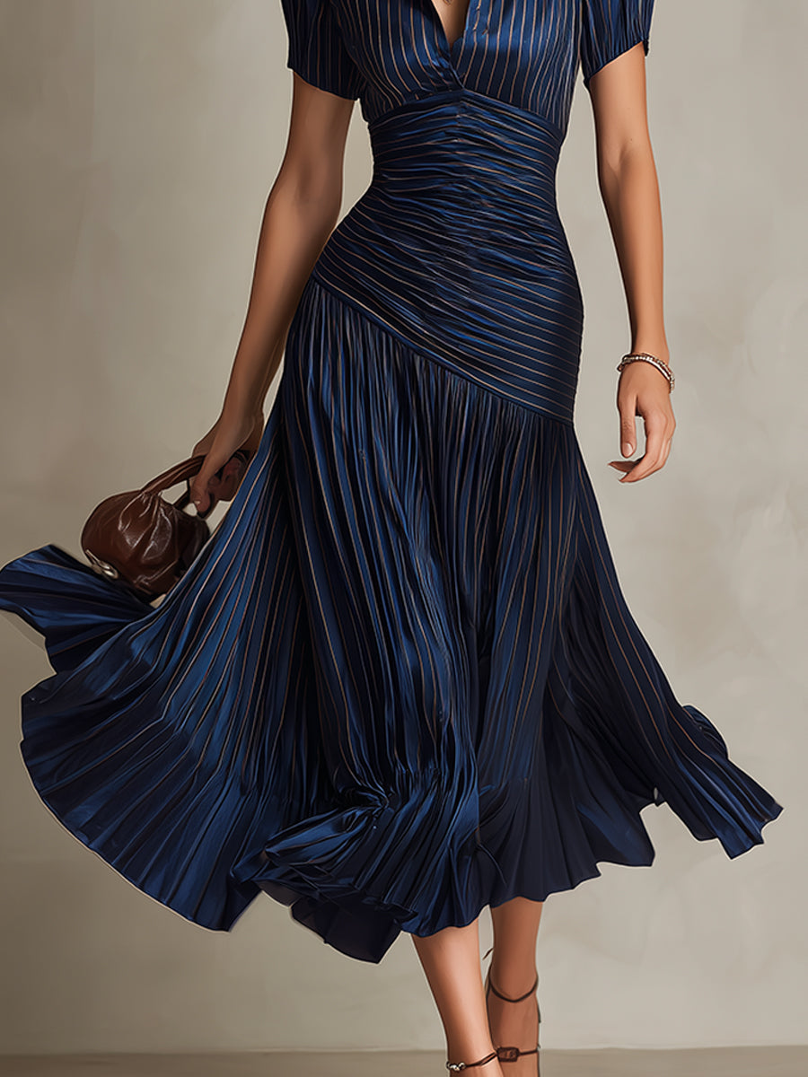 Leticia - Draped Striped Satin Dress