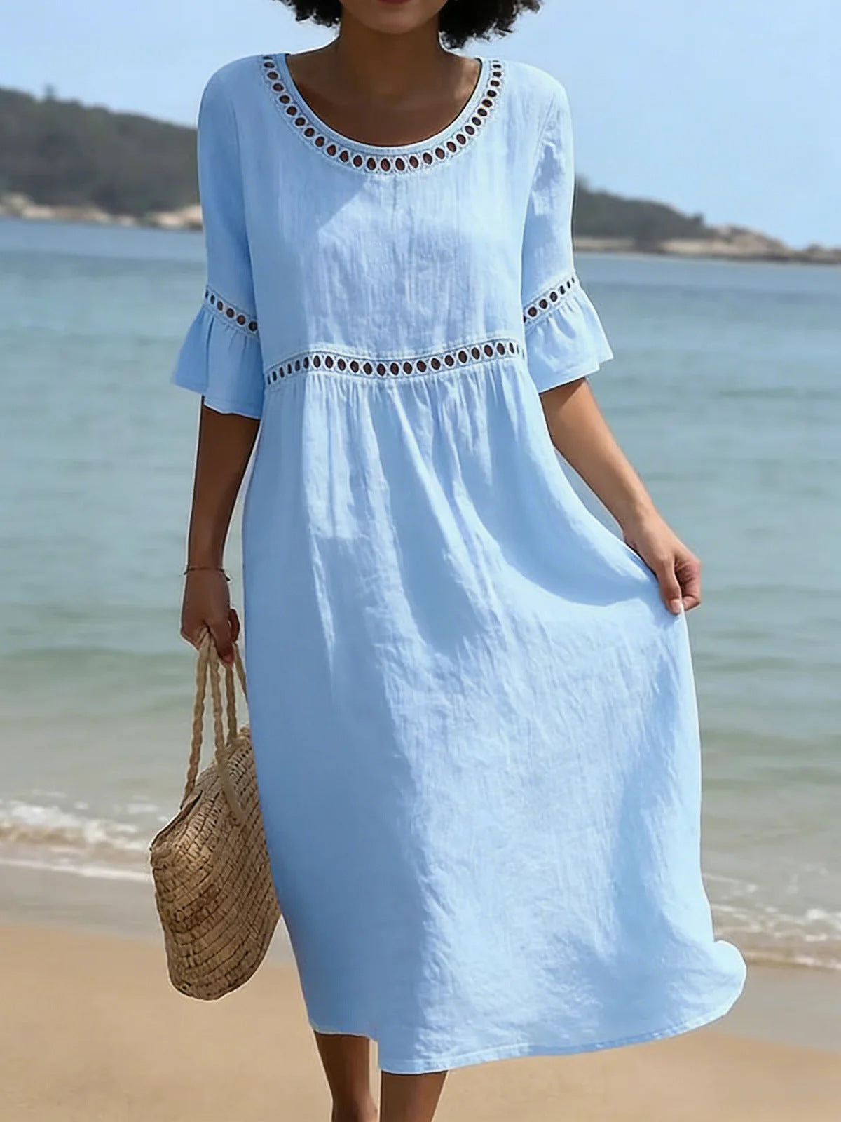 Dorothea - Linen-Blend Lace Midi Dress