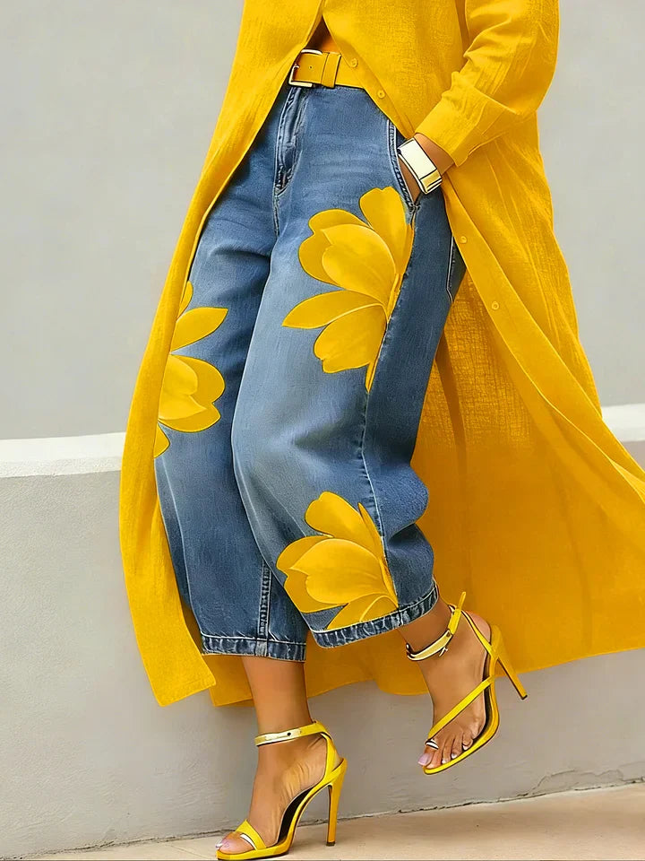 Belora - Embroidered Shirt and Wide-Leg Jeans