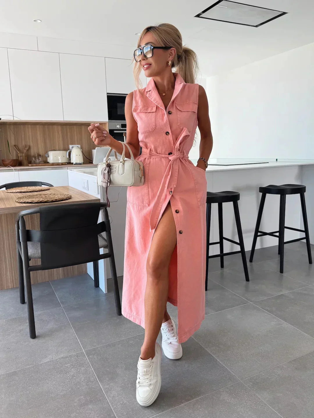Isabelle - Buttoned Denim Midi Dress