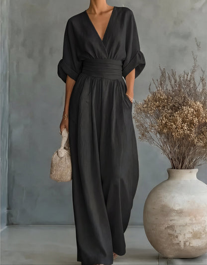 Lunessa - Wide-Leg V-Neck Jumpsuit