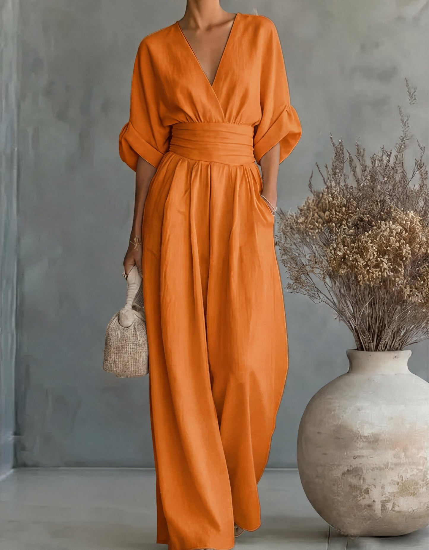 Lunessa - Wide-Leg V-Neck Jumpsuit